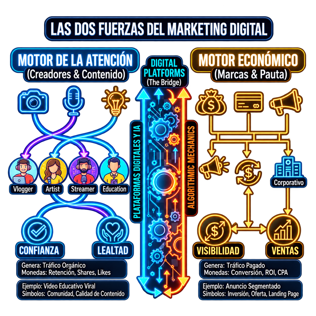 Las dos fuerzas del marketing digital: motor de la atención y motor económico, por Yunen Marketing Digital